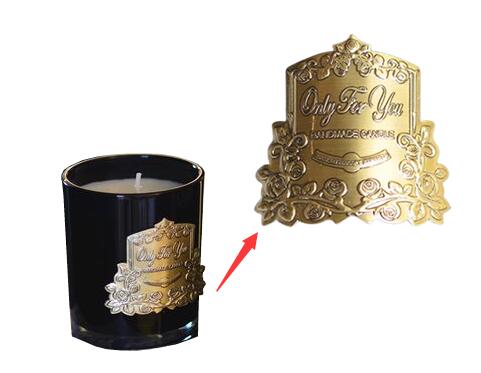 香薰蠟燭標牌玻璃瓶金屬標牌，凹凸立體LOGO香水禮盒包裝鋁